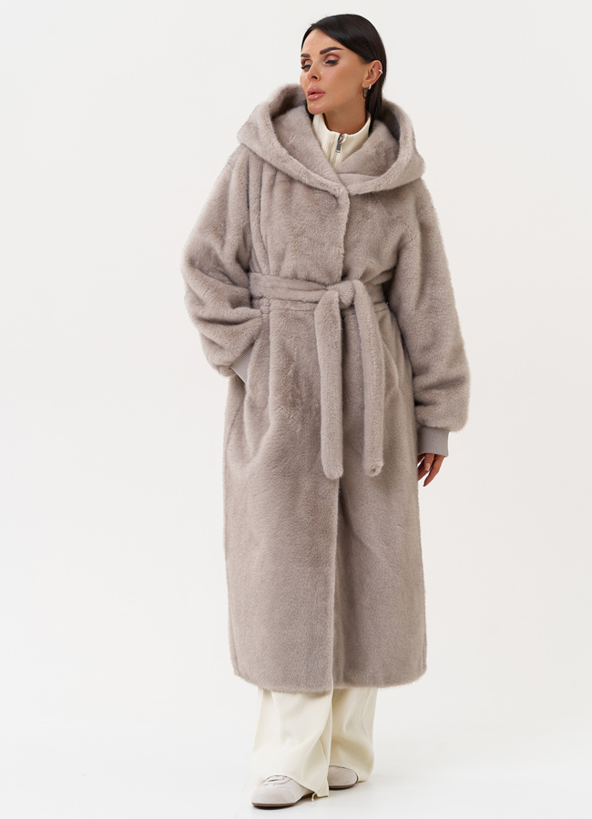 Женская шуба из эко меха с капюшоном модель № 31232 универмаг малина