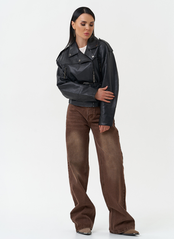 Куртка косуха из эко кожи черного цвета