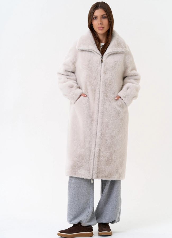 Женская шуба из эко меха с воротником стойкой модель № 31271 меха малина
