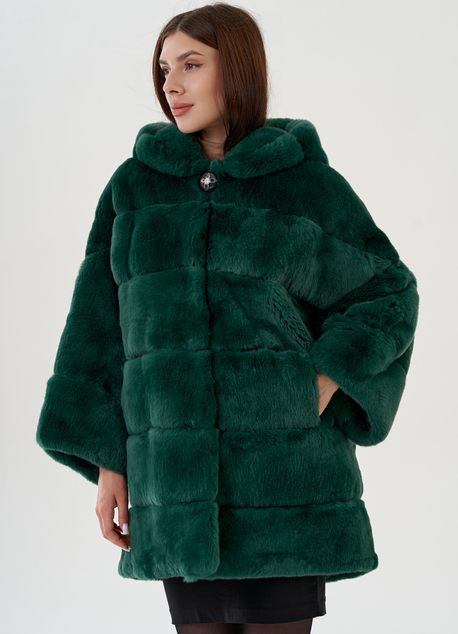 Шуба из меха кролика с капюшоном модель № 81853 универмаг малина