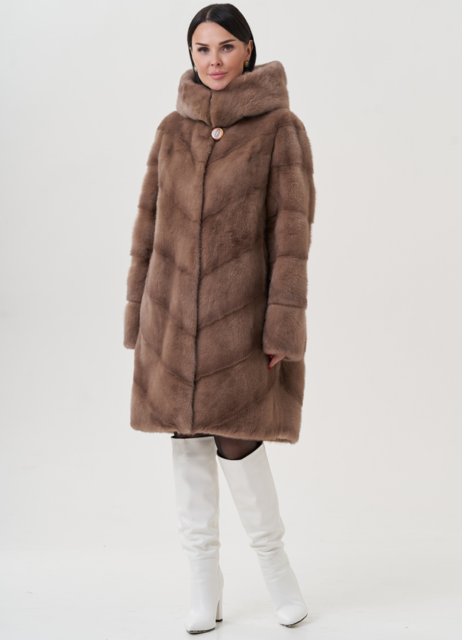 Норковая шуба с капюшоном  модель № 25470 универмаг малина
