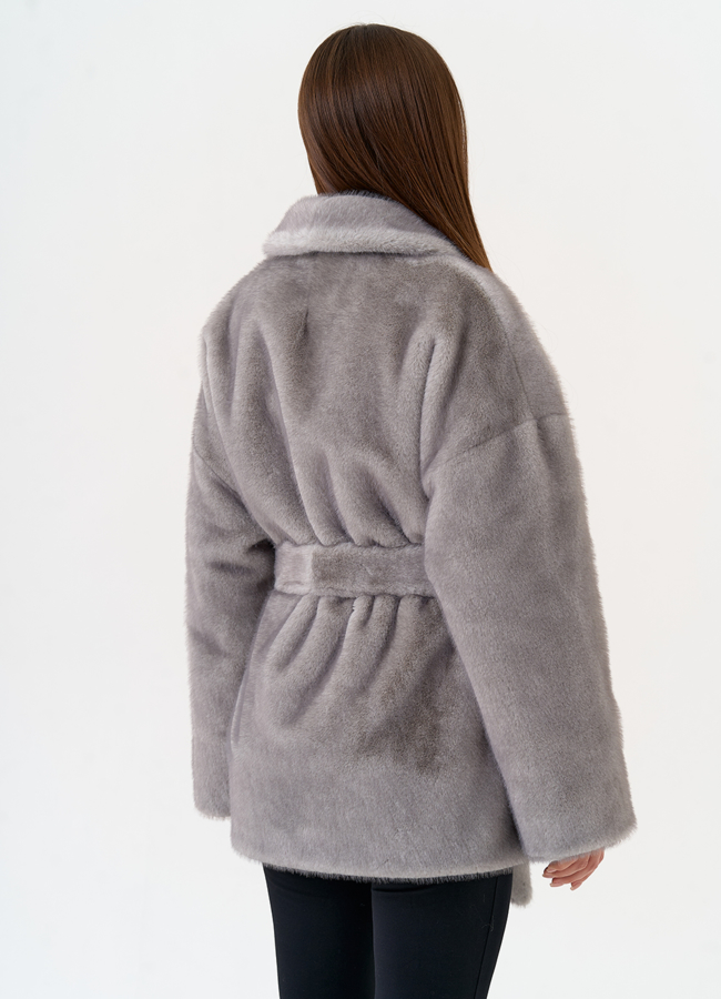 Женская шуба из эко меха с воротником шаль модель № 31503 в кредит