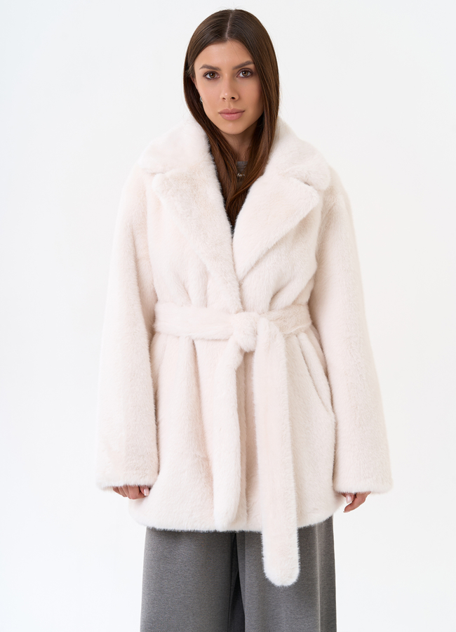 Женская шуба из эко меха с английским воротником  модель № 31245 меха малина