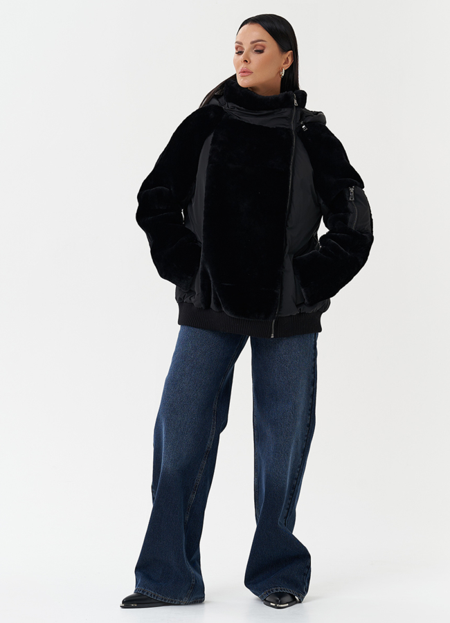 Комбинированная куртка с капюшоном модель № 28531 в кредит