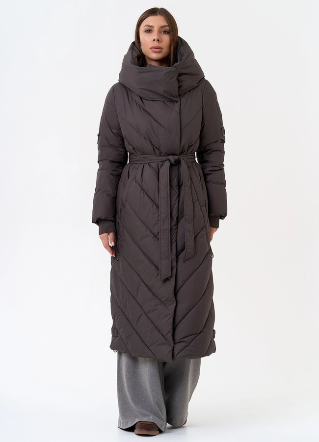 Женский длинный пуховик с капюшоном модель № 31394 меха малина