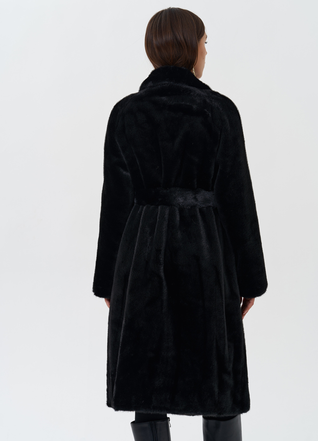 Женское пальто из эко меха с поясом модель № 27687 универмаг малина