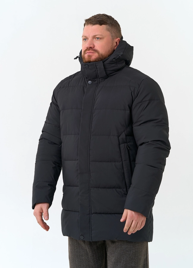 Мужской удлиненный пуховик с капюшоном модель № 34073 универмаг малина фото