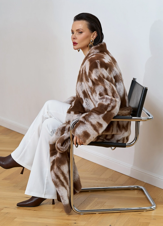 Шуба из норки с анималистичным принтом модель № 31173 универмаг малина