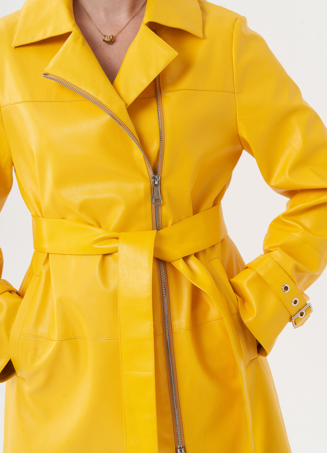 Удлиненный жакет из эко кожи с поясом модель № 27165 универмаг малина