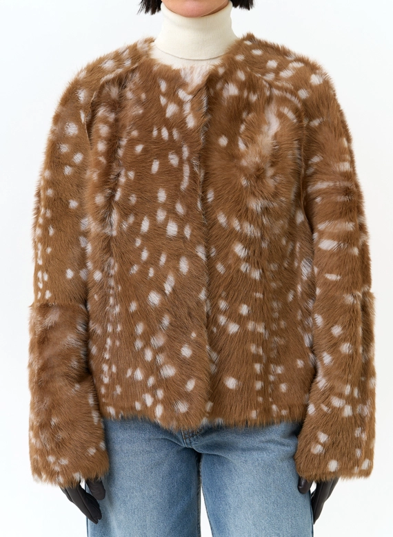 Дубленка двухсторонняя с принтом бемби фото