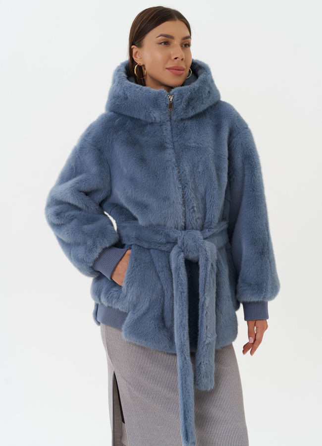 Шуба из эко меха с капюшоном модель № 27788 в кредит