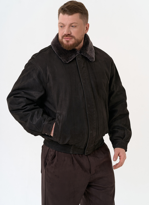 Куртка пилот из натуральной кожи с отделкой из овчины