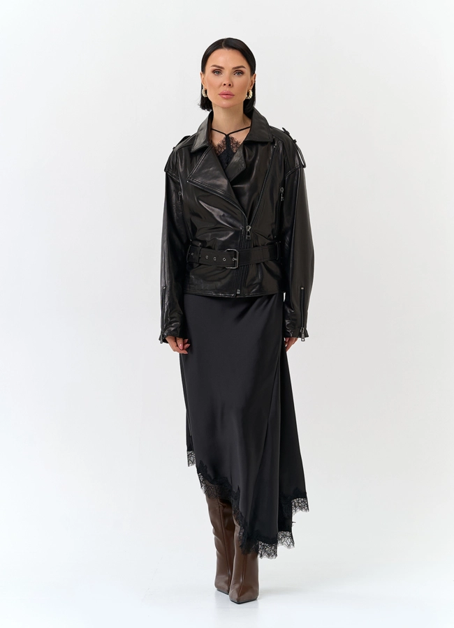Женская куртка из натуральной кожи с поясом модель № 29916 универмаг малина