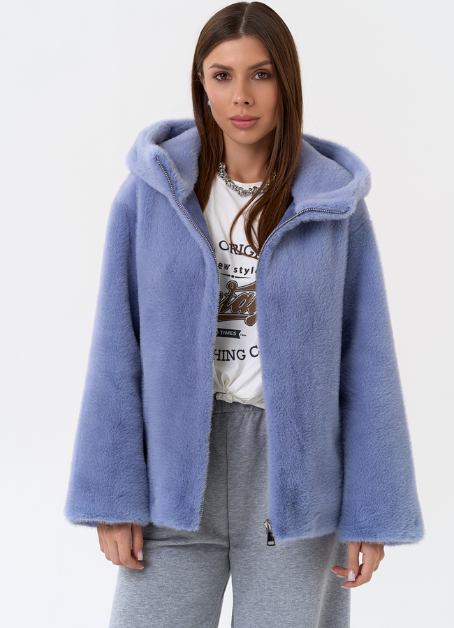 Женская куртка из эко меха с капюшоном модель № 31224 универмаг малина