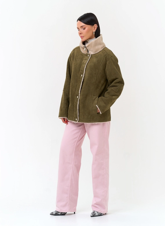 Женская дубленка из эко замши фото