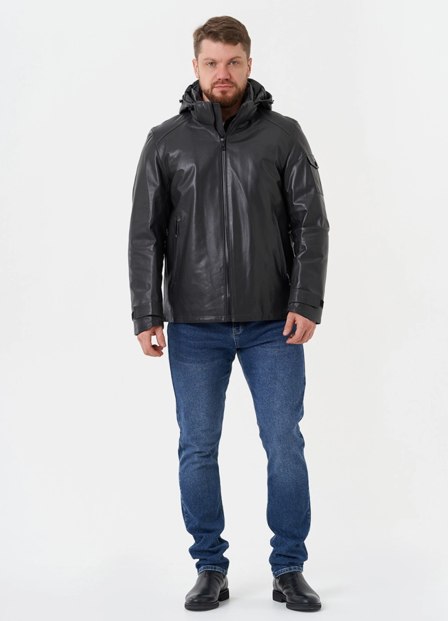 фото Куртка из натуральной кожи с капюшоном модель № 28581