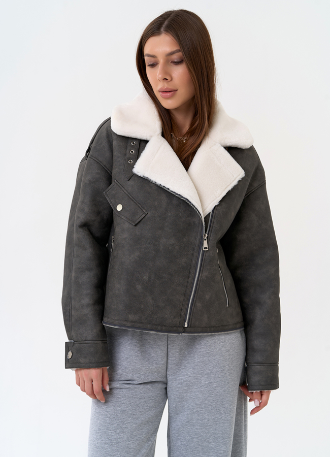 Женская дубленка трансформер из эко замши модель № 31353 универмаг малина