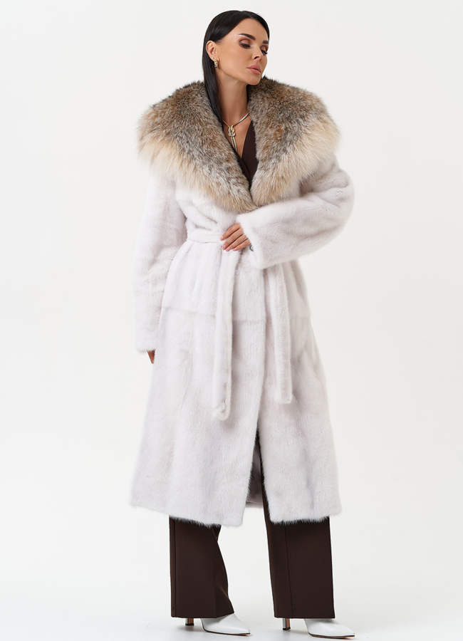 Женская шуба из меха норки с капюшоном из меха рыси модель № 29530 универмаг малина