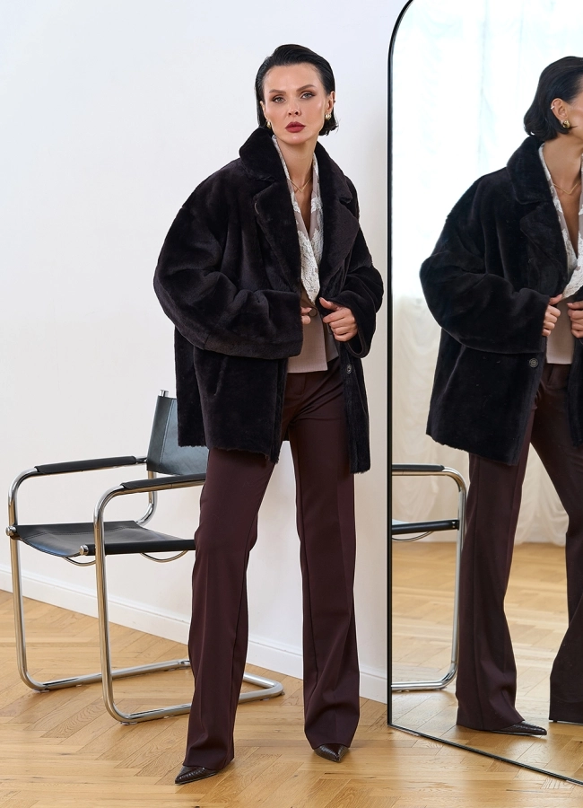 фото Женская дубленка с английским воротником модель № 34196 фото