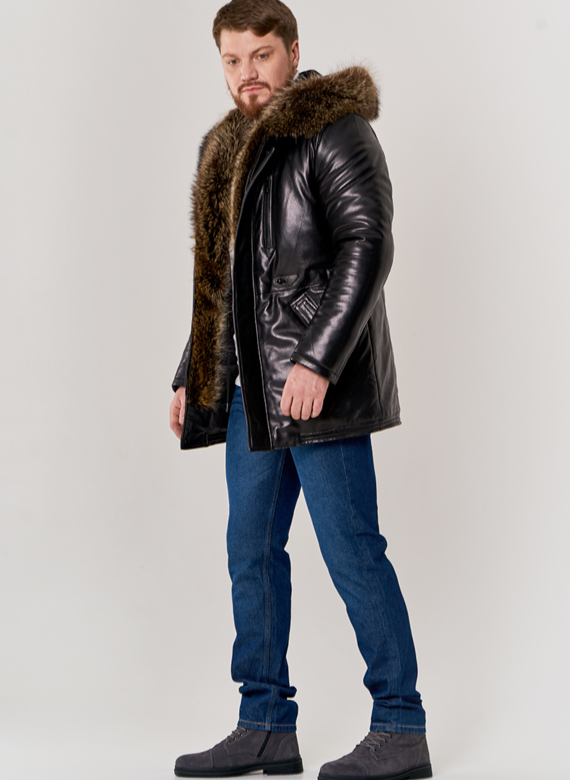 Мужской пуховик из натуральной кожи