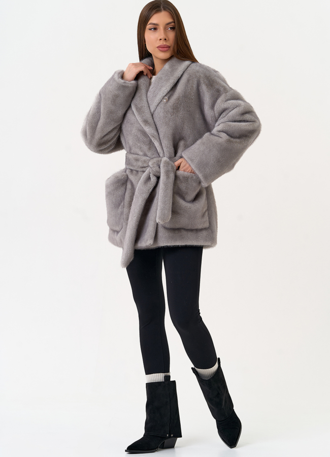 Женская шуба из эко меха с воротником шаль модель № 31503 универмаг малина