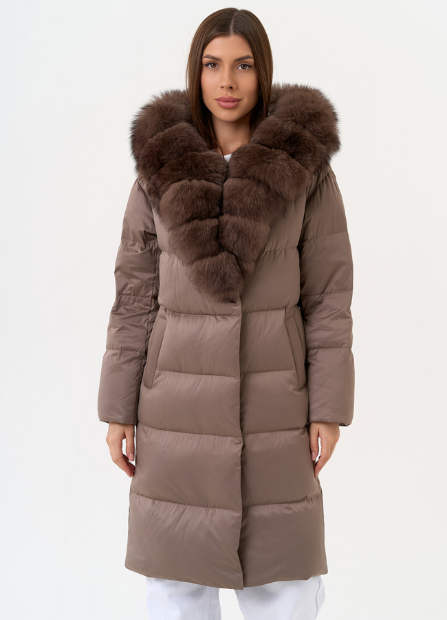 Женский пуховик с капюшоном из меха песца модель № 31449 в кредит