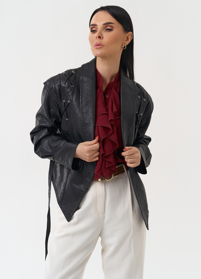 фото Куртка женская из эко кожи в стиле ретро модель № 30450