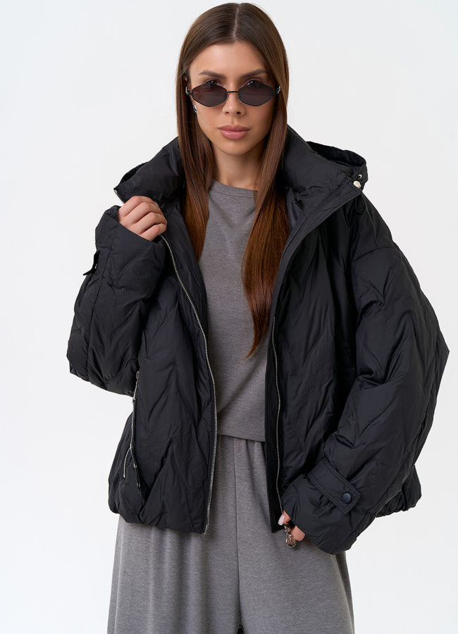 Женская куртка с капюшоном в черном цвете модель № 31389 универмаг малина