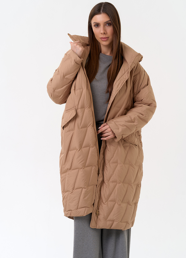 Женское свободное пальто с капюшоном модель № 31385 универмаг малина