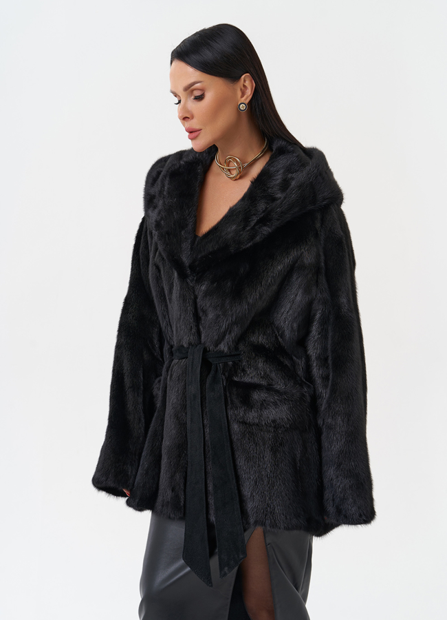 Женская норковая шуба с капюшоном  модель № 29104 универмаг малина