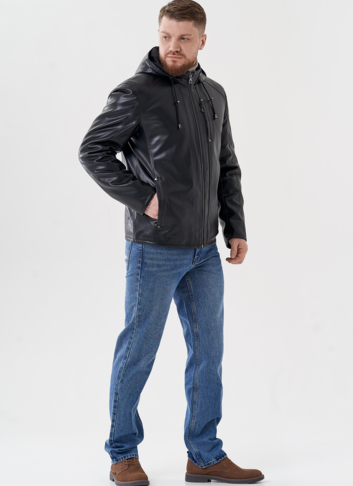 Мужская куртка из эко кожи с капюшоном 