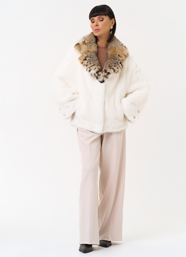 Куртка из меха норки с английским воротником из меха рыси модель № 31340 универмаг малина