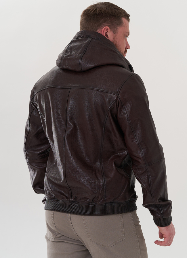 Куртка с капюшоном из натуральной кожи модель № 26704 универмаг малина