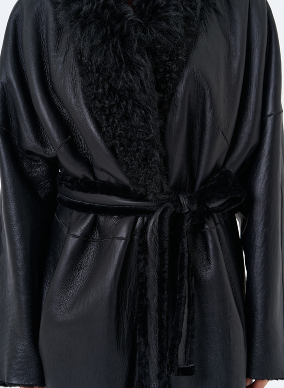 Женская натуральная дубленка с воротником шаль