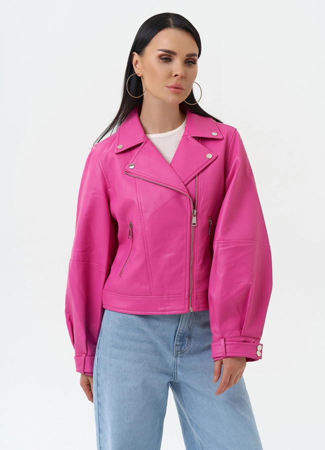 Куртка косуха из эко кожи розового цвета модель № 30306 универмаг малина