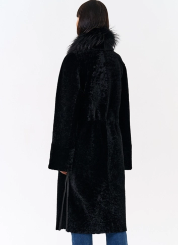Женская двухстороняя дубленка с воротником из меха чернобурой лисы